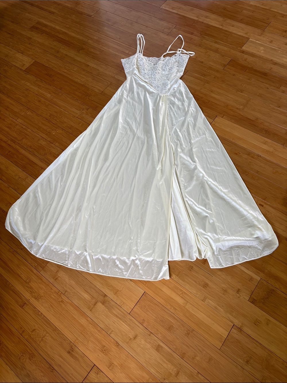 Women's Lace-Top Satin Nightgown - Ivory
